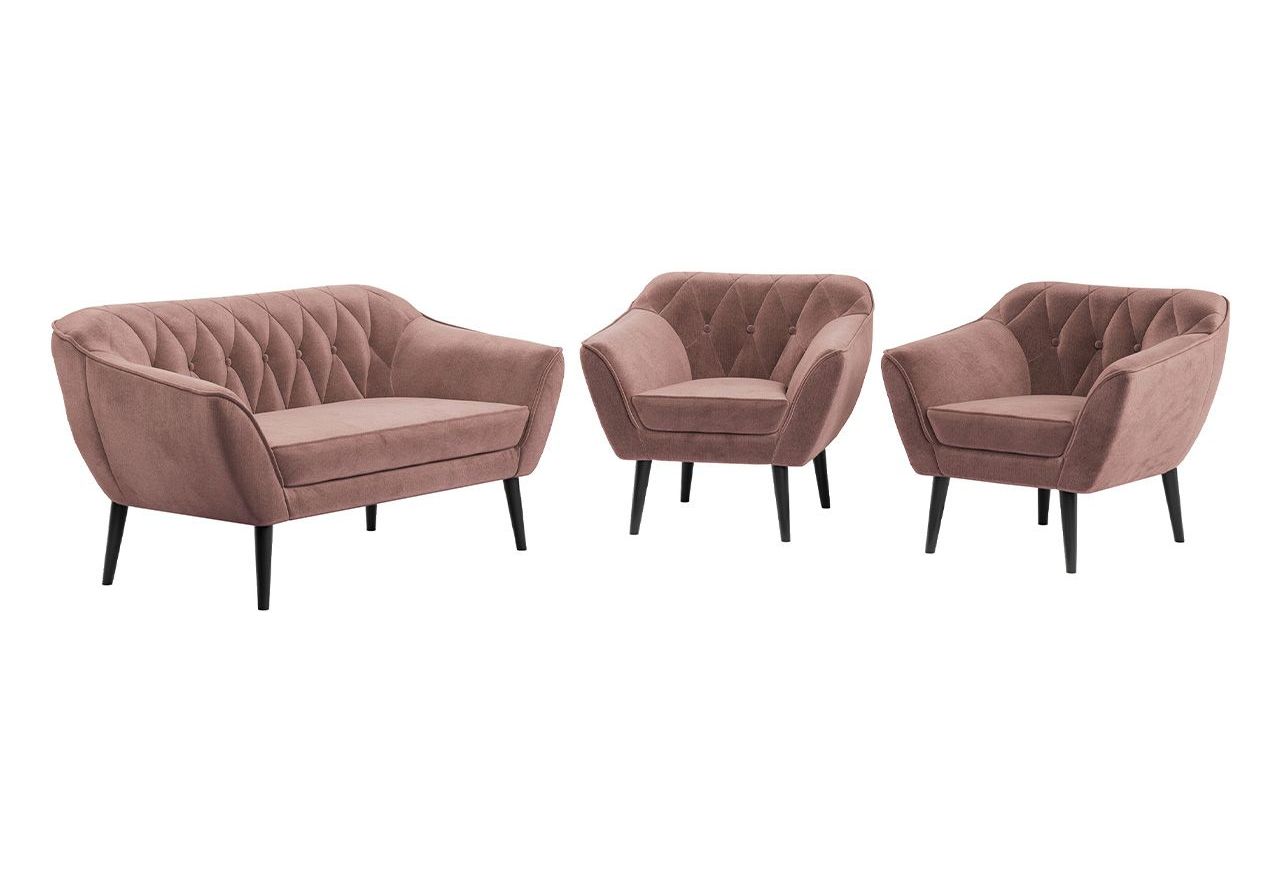 Skandynawski zestaw wypoczynkowy do salonu - PIRS 2+1+1 brudny róż