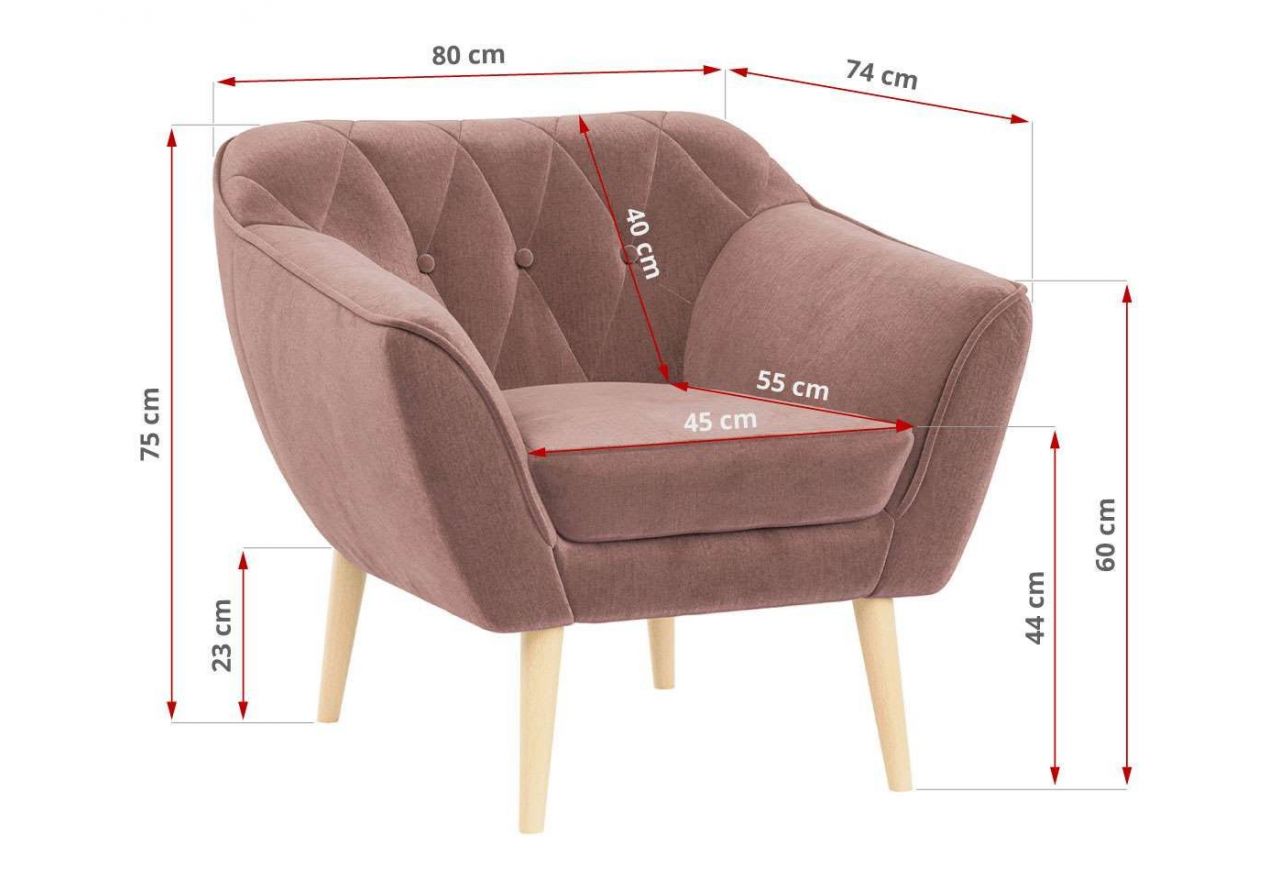 Skandynawski zestaw wypoczynkowy do salonu - PIRS 2+1+1 brudny róż