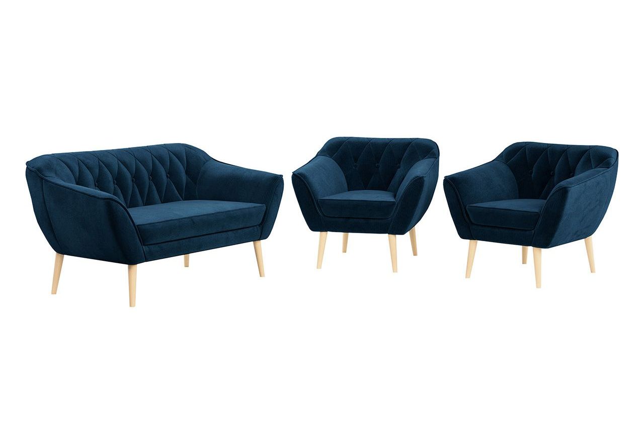 Skandynawski zestaw wypoczynkowy do salonu - PIRS 2+1+1 granatowy
