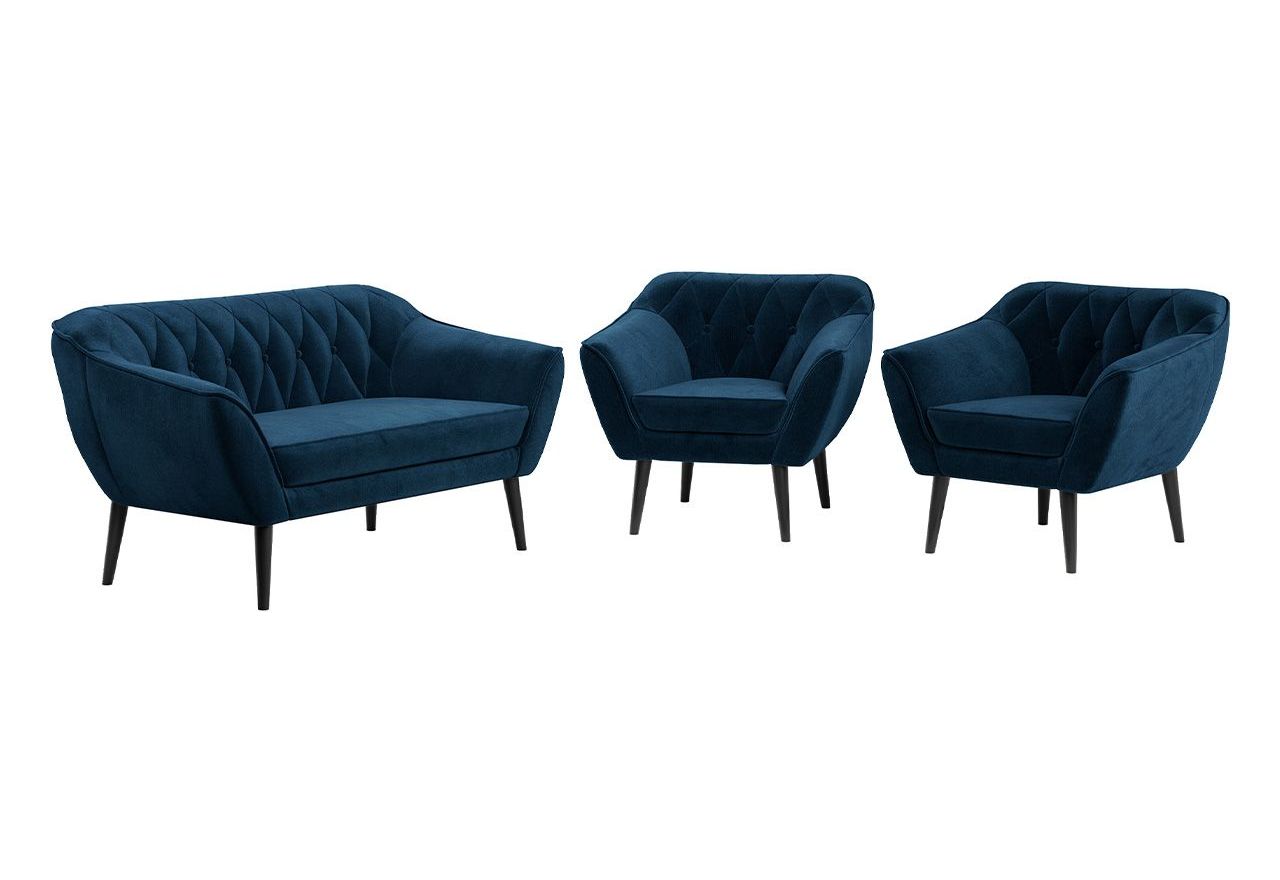 Skandynawski zestaw wypoczynkowy do salonu - PIRS 2+1+1 granatowy