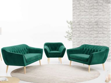 Zestaw wypoczynkowy do salonu w stylu skandynawskim - PIRS 3+2+1 butelkowa zieleń