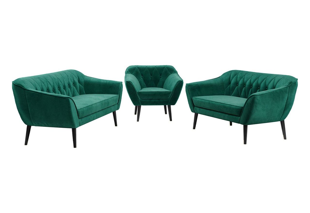 Zestaw wypoczynkowy do salonu w stylu skandynawskim - PIRS 3+2+1 butelkowa zieleń