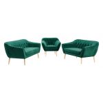 Zestaw wypoczynkowy do salonu w stylu skandynawskim - PIRS 3+2+1 butelkowa zieleń