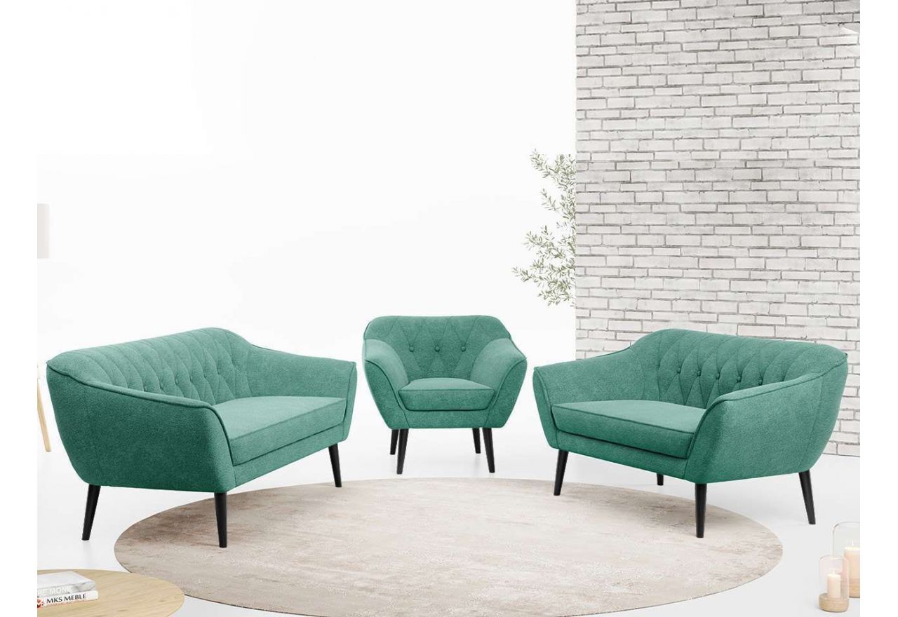 Zestaw wypoczynkowy do salonu w stylu skandynawskim - PIRS 3+2+1 butelkowa zieleń