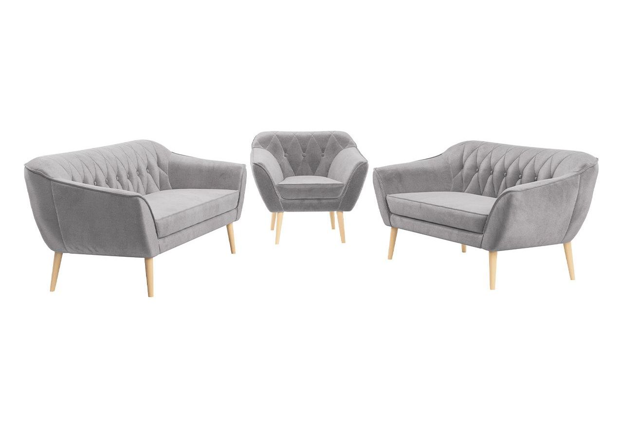 Zestaw wypoczynkowy do salonu w stylu skandynawskim - PIRS 3+2+1 srebrzysta szarość