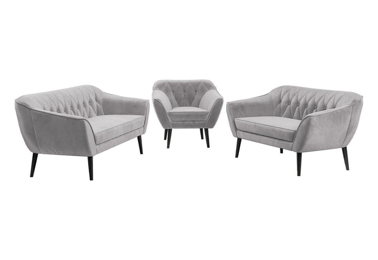 Zestaw wypoczynkowy do salonu w stylu skandynawskim - PIRS 3+2+1 srebrzysta szarość