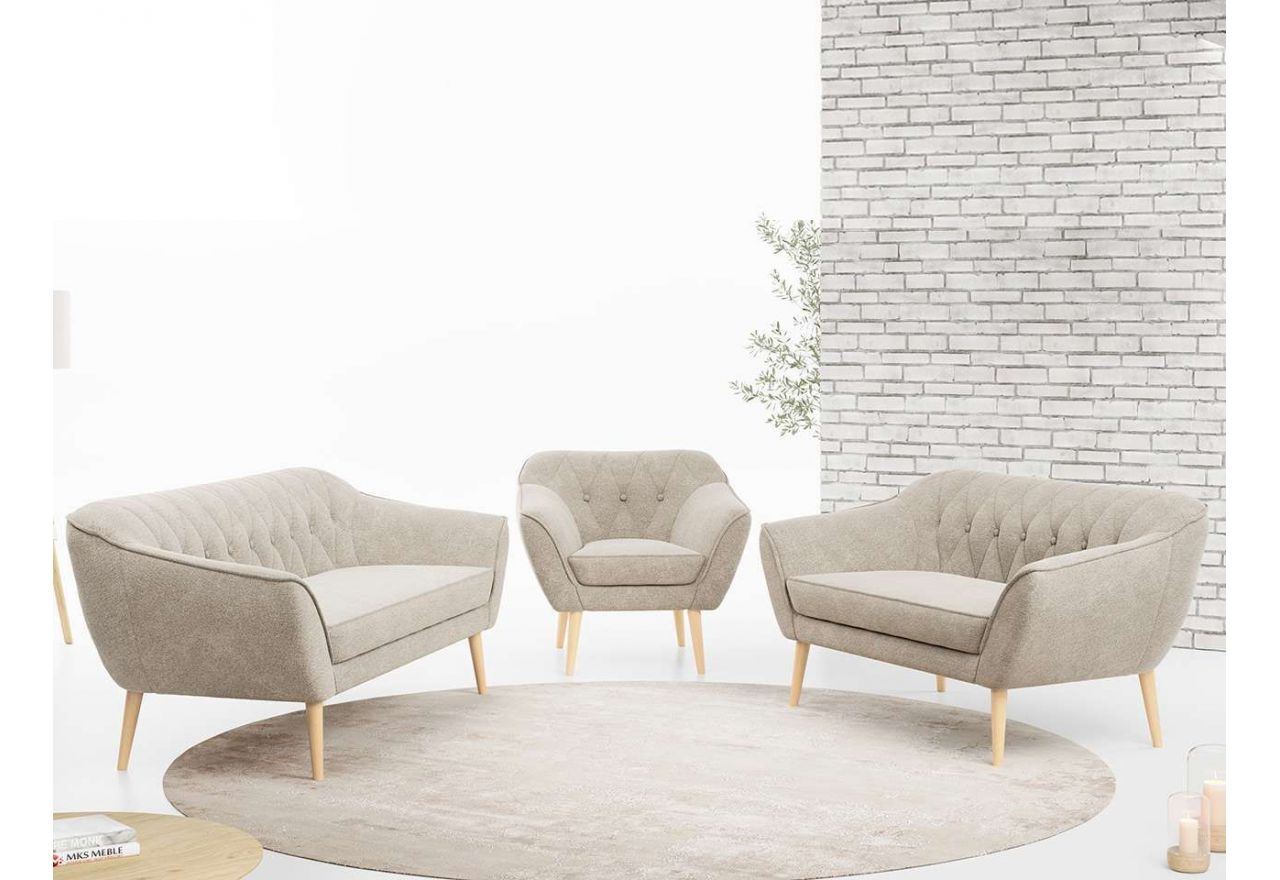 Zestaw wypoczynkowy do salonu w stylu skandynawskim - PIRS 3+2+1 srebrzysta szarość