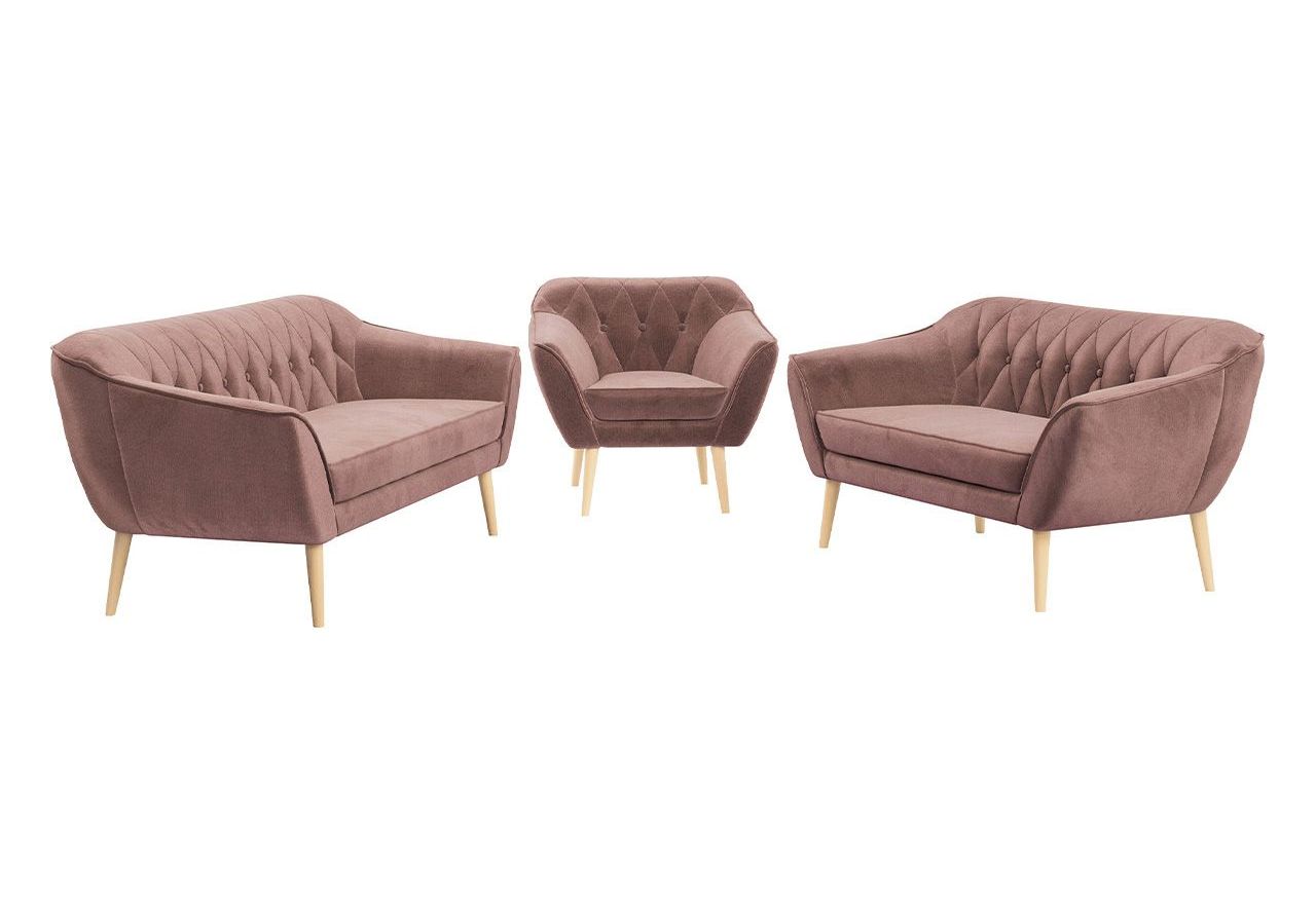 Zestaw wypoczynkowy do salonu w stylu skandynawskim - PIRS 3+2+1 brudny róż