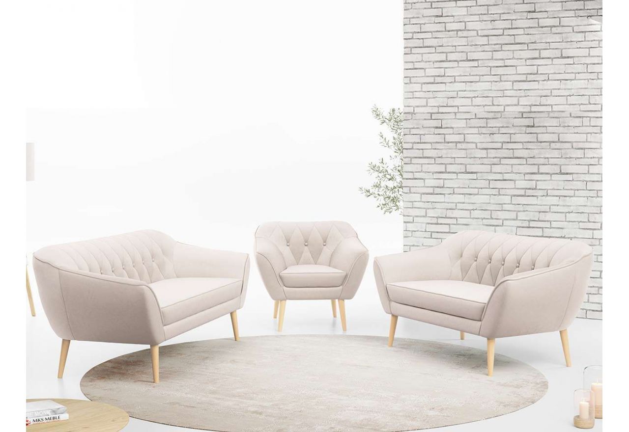 Zestaw wypoczynkowy do salonu w stylu skandynawskim - PIRS 3+2+1 brudny róż