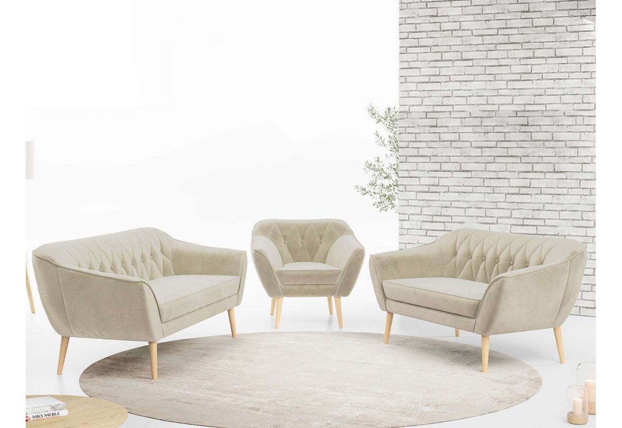 Zestaw wypoczynkowy do salonu w stylu skandynawskim - PIRS 3+2+1 brudny róż