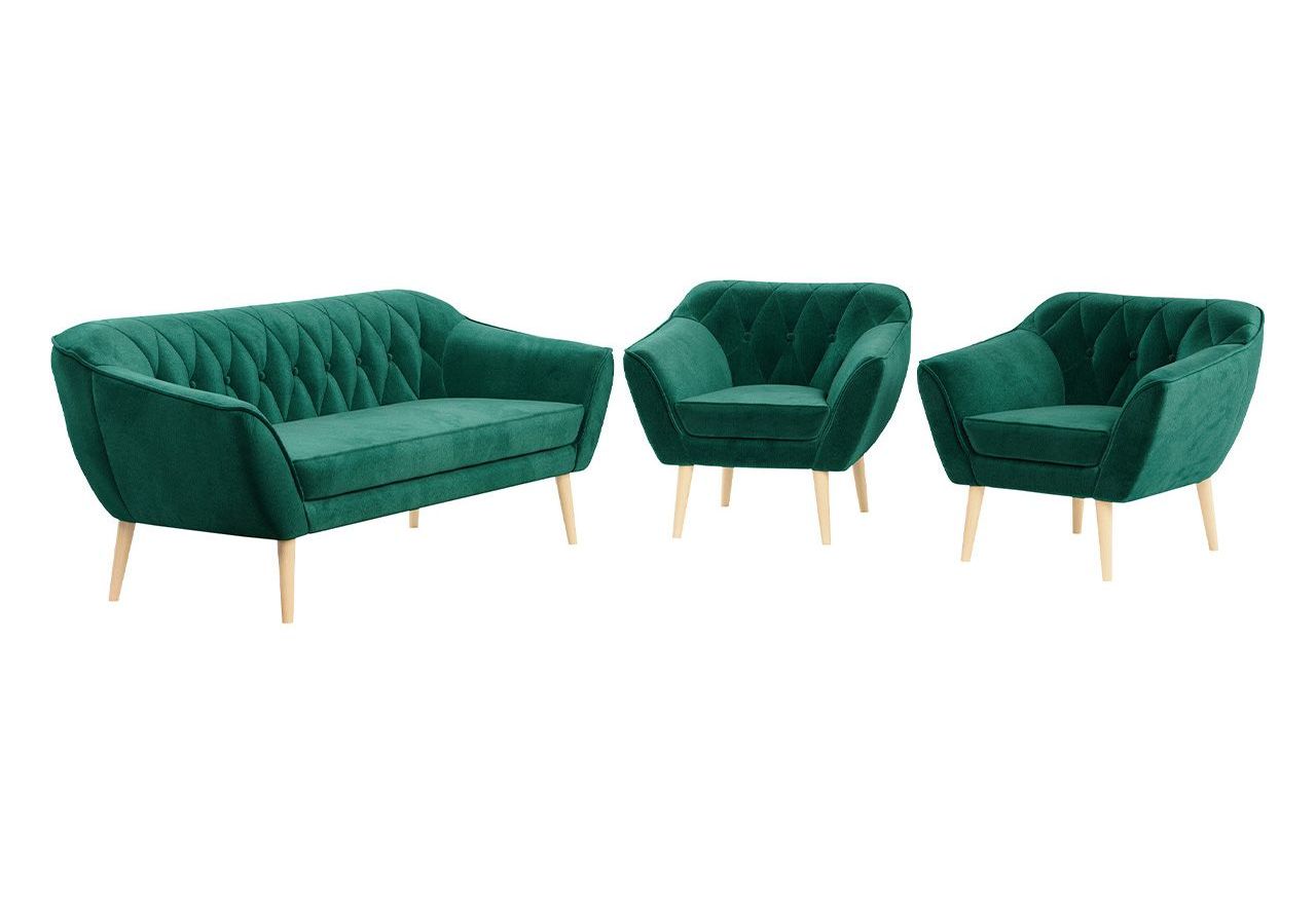 Skandynawski zestaw wypoczynkowy do salonu - PIRS 3+1+1 butelkowa zieleń