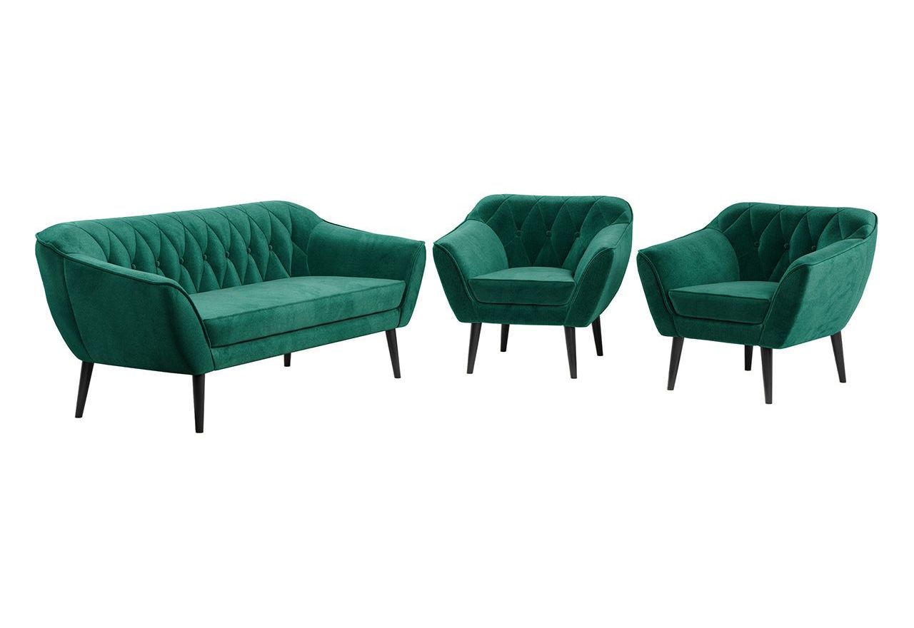 Skandynawski zestaw wypoczynkowy do salonu - PIRS 3+1+1 butelkowa zieleń