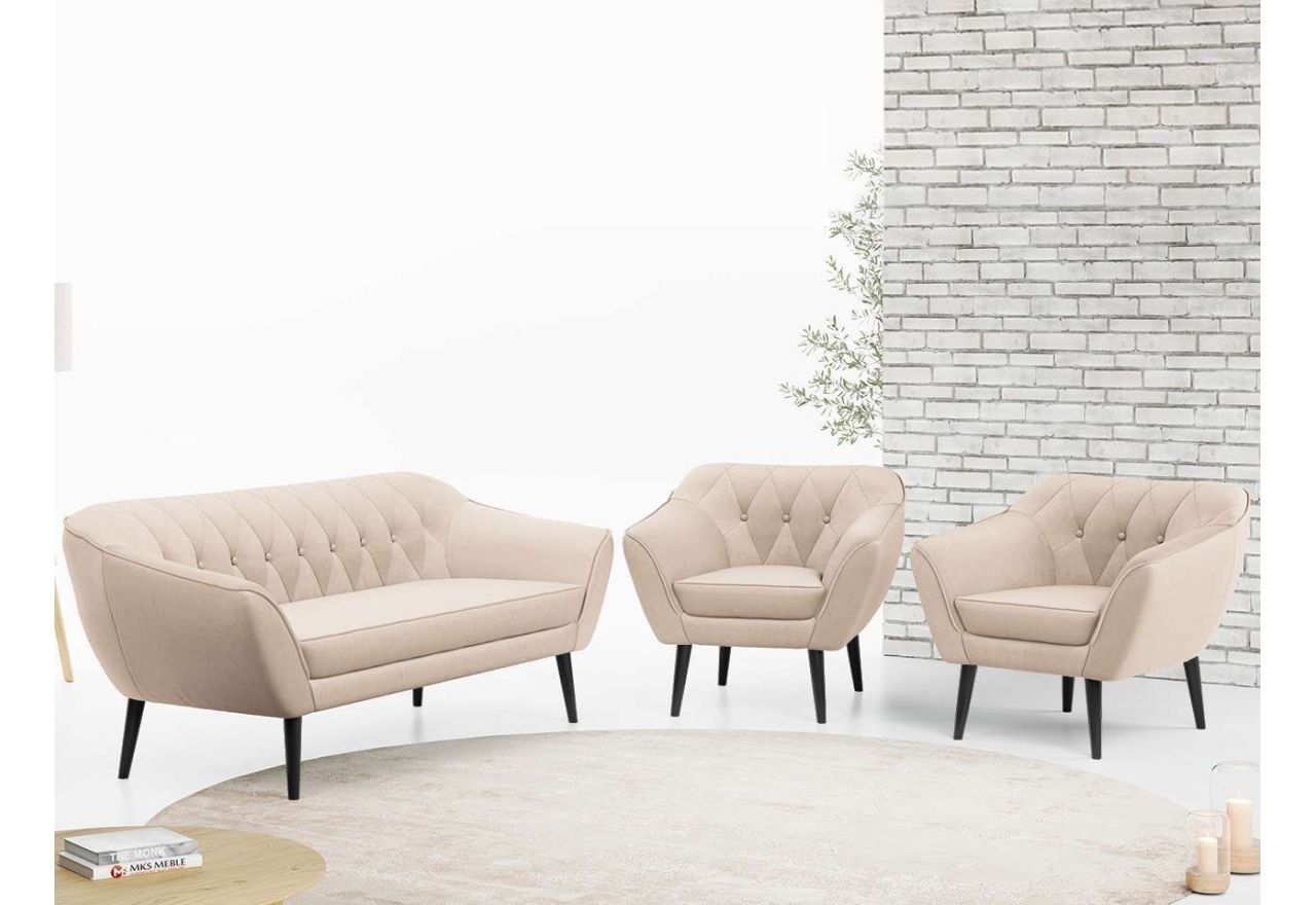 Skandynawski zestaw wypoczynkowy do salonu - PIRS 3+1+1 butelkowa zieleń