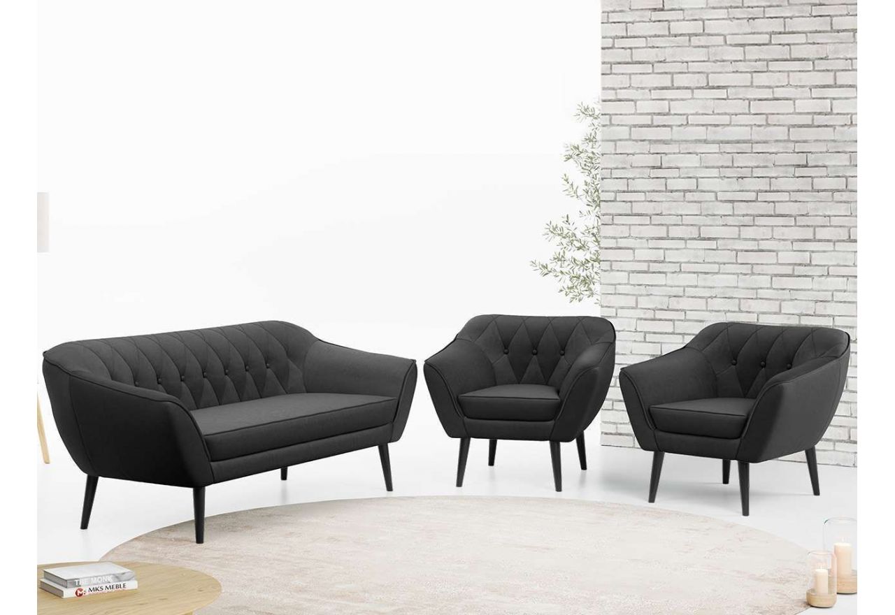 Skandynawski zestaw wypoczynkowy do salonu - PIRS 3+1+1 butelkowa zieleń