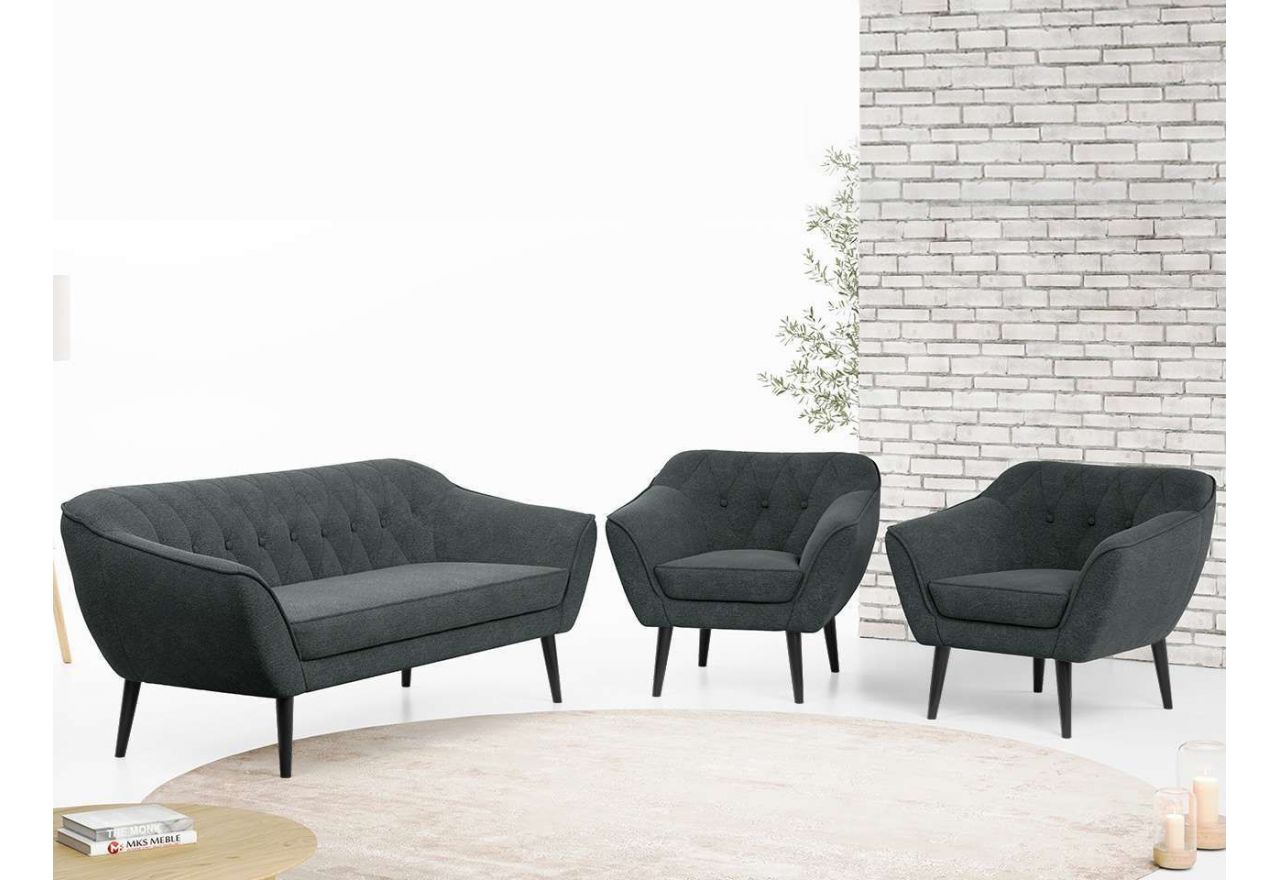 Skandynawski zestaw wypoczynkowy do salonu - PIRS 3+1+1 butelkowa zieleń