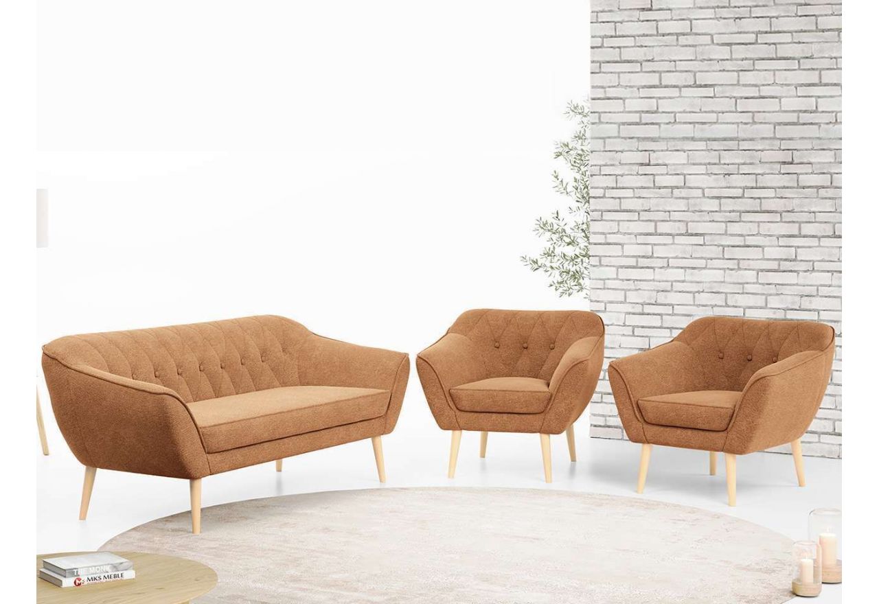 Skandynawski zestaw wypoczynkowy do salonu - PIRS 3+1+1 butelkowa zieleń