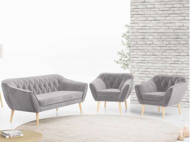 Skandynawski zestaw wypoczynkowy do salonu - PIRS 3+1+1 srebrzysta szarość