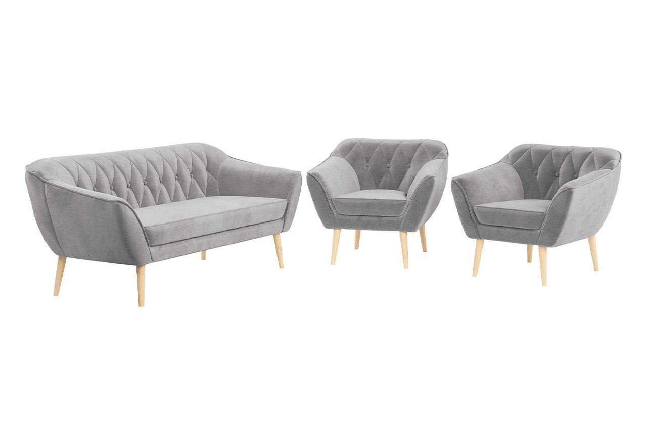 Skandynawski zestaw wypoczynkowy do salonu - PIRS 3+1+1 srebrzysta szarość