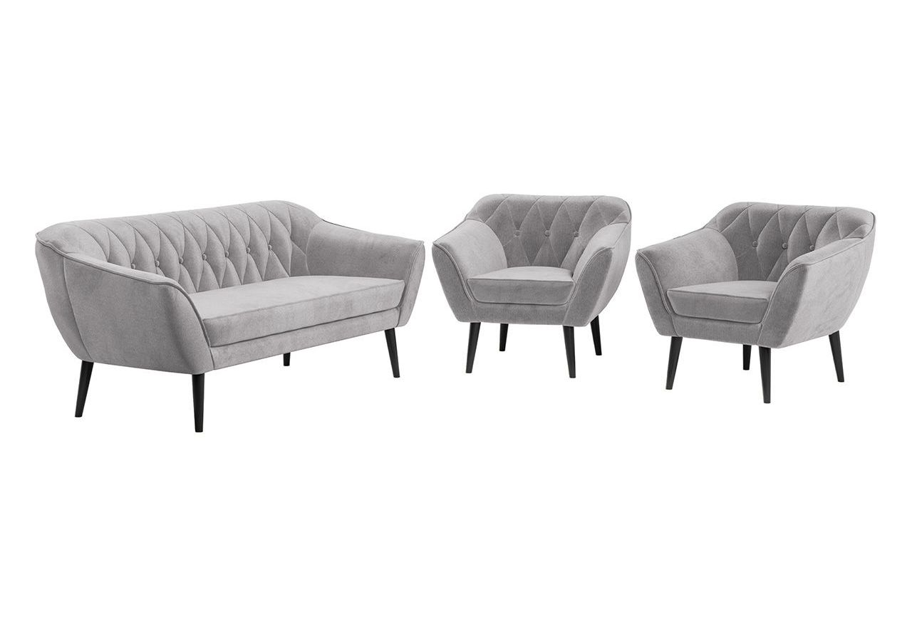 Skandynawski zestaw wypoczynkowy do salonu - PIRS 3+1+1 srebrzysta szarość