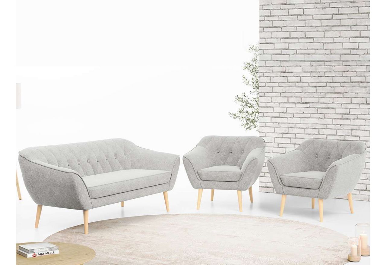 Skandynawski zestaw wypoczynkowy do salonu - PIRS 3+1+1 srebrzysta szarość