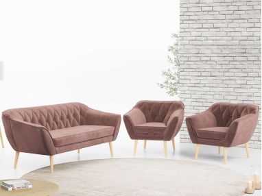 Skandynawski zestaw wypoczynkowy do salonu - PIRS 3+1+1 brudny róż