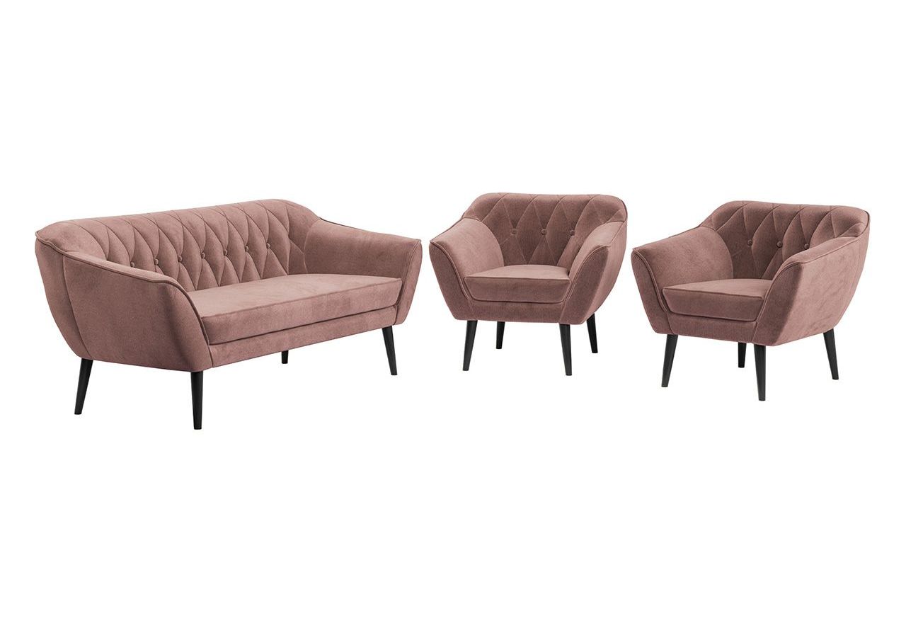 Skandynawski zestaw wypoczynkowy do salonu - PIRS 3+1+1 brudny róż