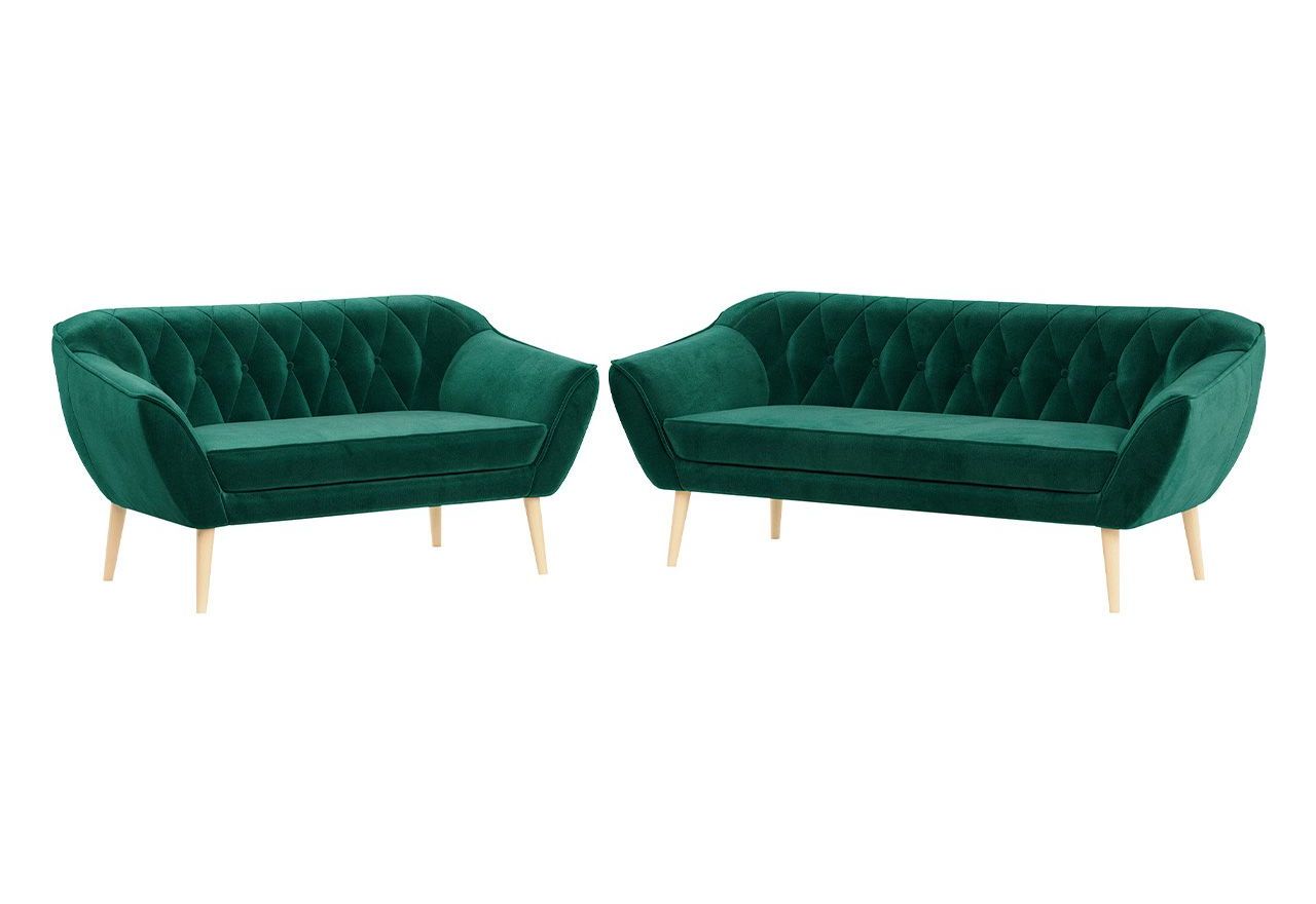 Zestaw wypoczynkowy do salonu w stylu skandynawskim - PIRS 3+2 butelkowa zieleń