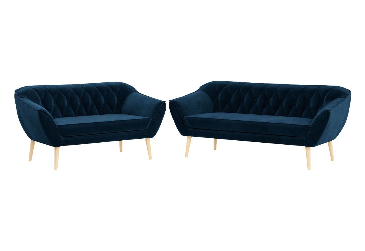 Zestaw wypoczynkowy do salonu w stylu skandynawskim - PIRS 3+2 granatowy