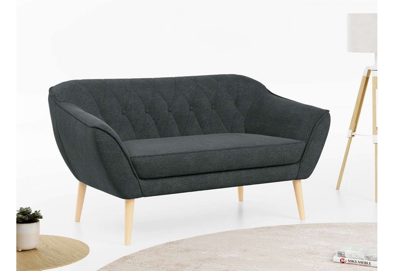 Sprężynowa dwuosobowa sofa wypoczynkowa w skandynawskim stylu PIRS 2 ciemnoszara, plecionkowa