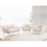 Zestaw wypoczynkowy sofa z dwoma fotelami do salonu - PIRS 2+1+1 w jasnobeżowej welurowej tapicerce