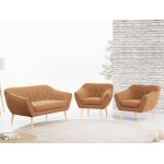 Zestaw wypoczynkowy sofa z dwoma fotelami do salonu - PIRS 2+1+1 w jasnobeżowej welurowej tapicerce