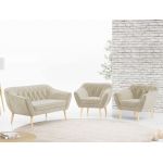Zestaw wypoczynkowy sofa z dwoma fotelami do salonu - PIRS 2+1+1 w jasnobeżowej welurowej tapicerce