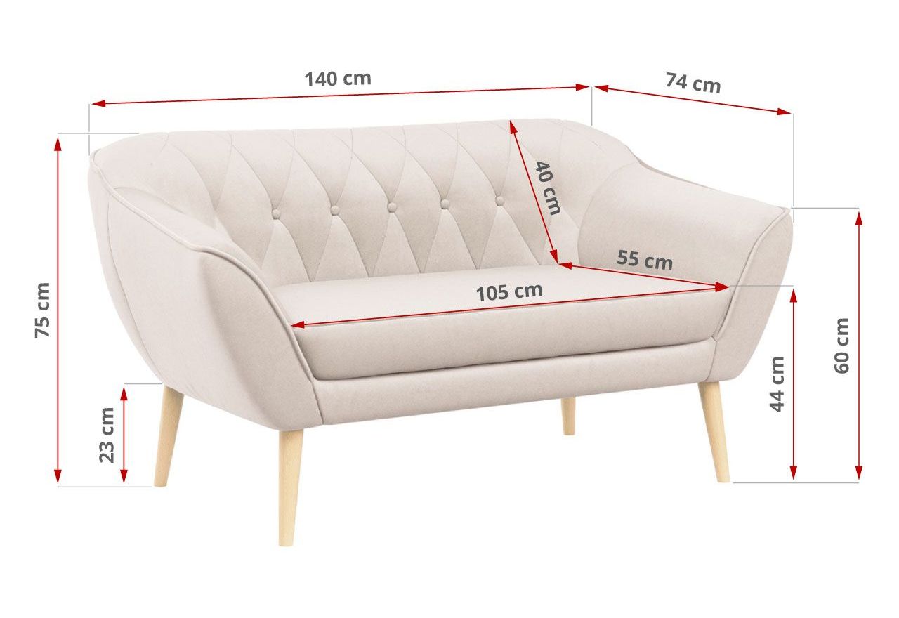 Zestaw wypoczynkowy sofa z dwoma fotelami do salonu - PIRS 2+1+1 w jasnobeżowej welurowej tapicerce