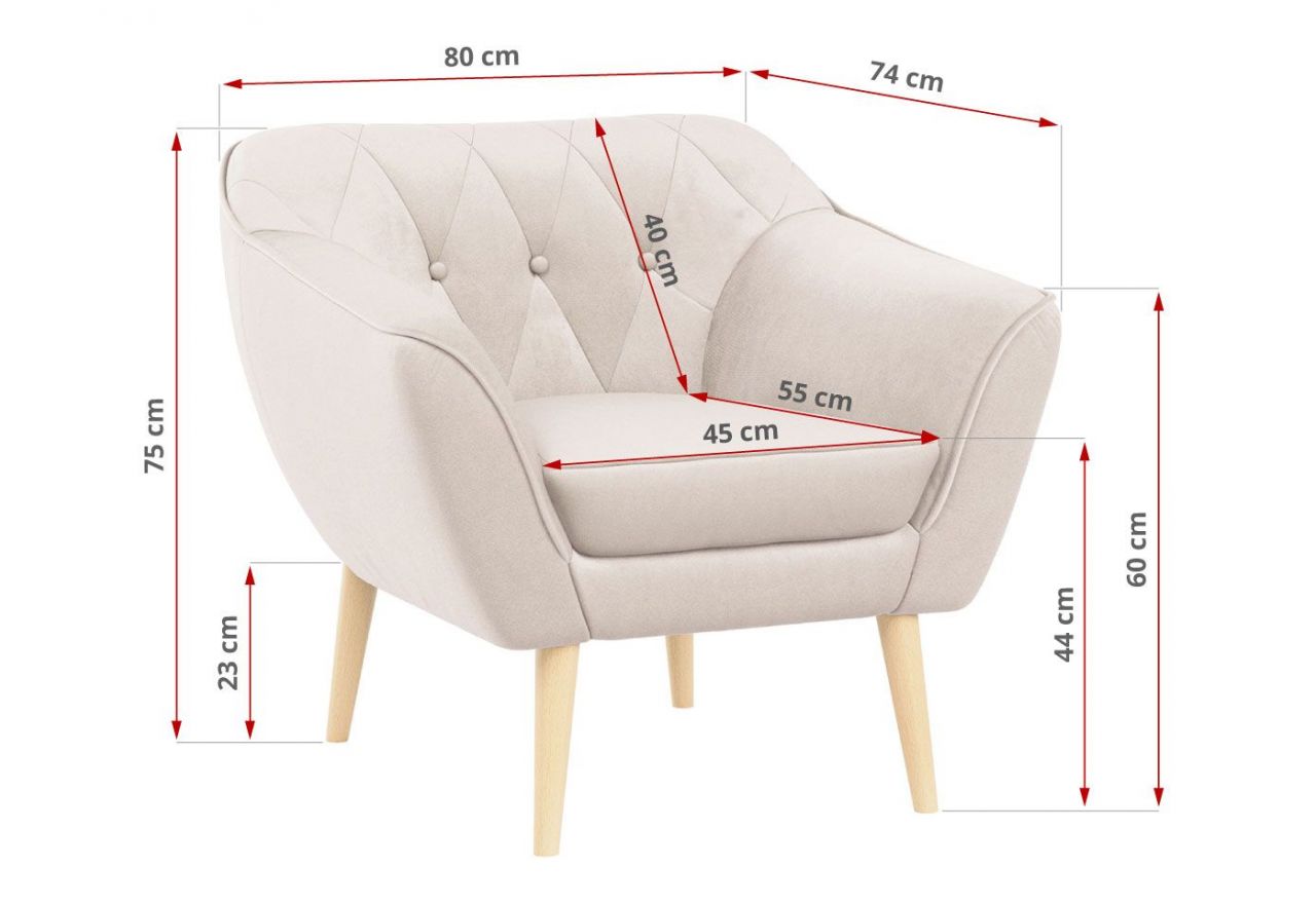 Zestaw wypoczynkowy sofa z dwoma fotelami do salonu - PIRS 2+1+1 w jasnobeżowej welurowej tapicerce