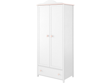 Biała dwudrzwiowa szafa do pokoju dziewczynki NABLO 80 cm biel alpejska/róż uchylne drzwi