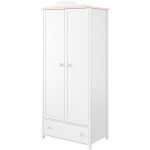 Biała dwudrzwiowa szafa do pokoju dziewczynki NABLO 80 cm biel alpejska/róż uchylne drzwi