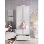 Biała dwudrzwiowa szafa do pokoju dziewczynki NABLO 80 cm biel alpejska/róż uchylne drzwi