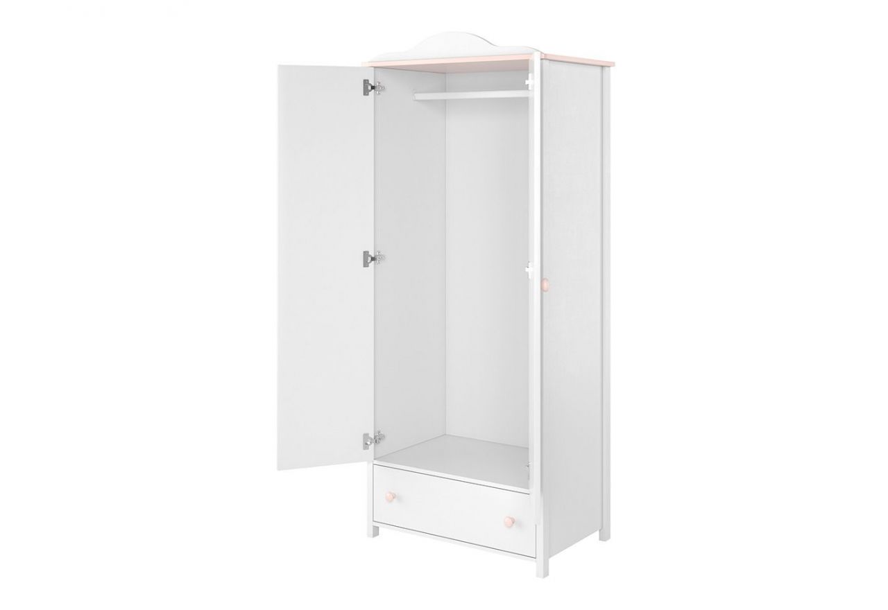 Biała dwudrzwiowa szafa do pokoju dziewczynki NABLO 80 cm biel alpejska/róż uchylne drzwi