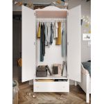 Biała dwudrzwiowa szafa do pokoju dziewczynki NABLO 80 cm biel alpejska/róż uchylne drzwi