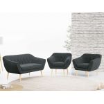 Wygodny trzyczęściowy zestaw wypoczynkowy w skandynawskim stylu PIRS 2+1+1 z dwoma fotelami i sofą, ciemnoszara plecionka