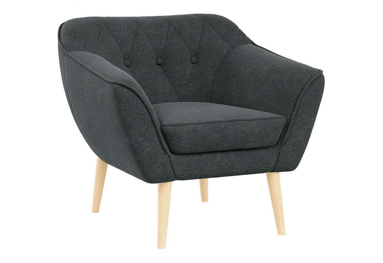 Wygodny trzyczęściowy zestaw wypoczynkowy w skandynawskim stylu PIRS 2+1+1 z dwoma fotelami i sofą, ciemnoszara plecionka