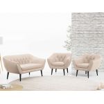Skandynawski zestaw wypoczynkowy z beżową welurową tapicerką PIRS 2+1+1 z sofą i dwoma fotelami