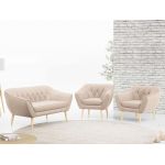 Skandynawski zestaw wypoczynkowy z beżową welurową tapicerką PIRS 2+1+1 z sofą i dwoma fotelami