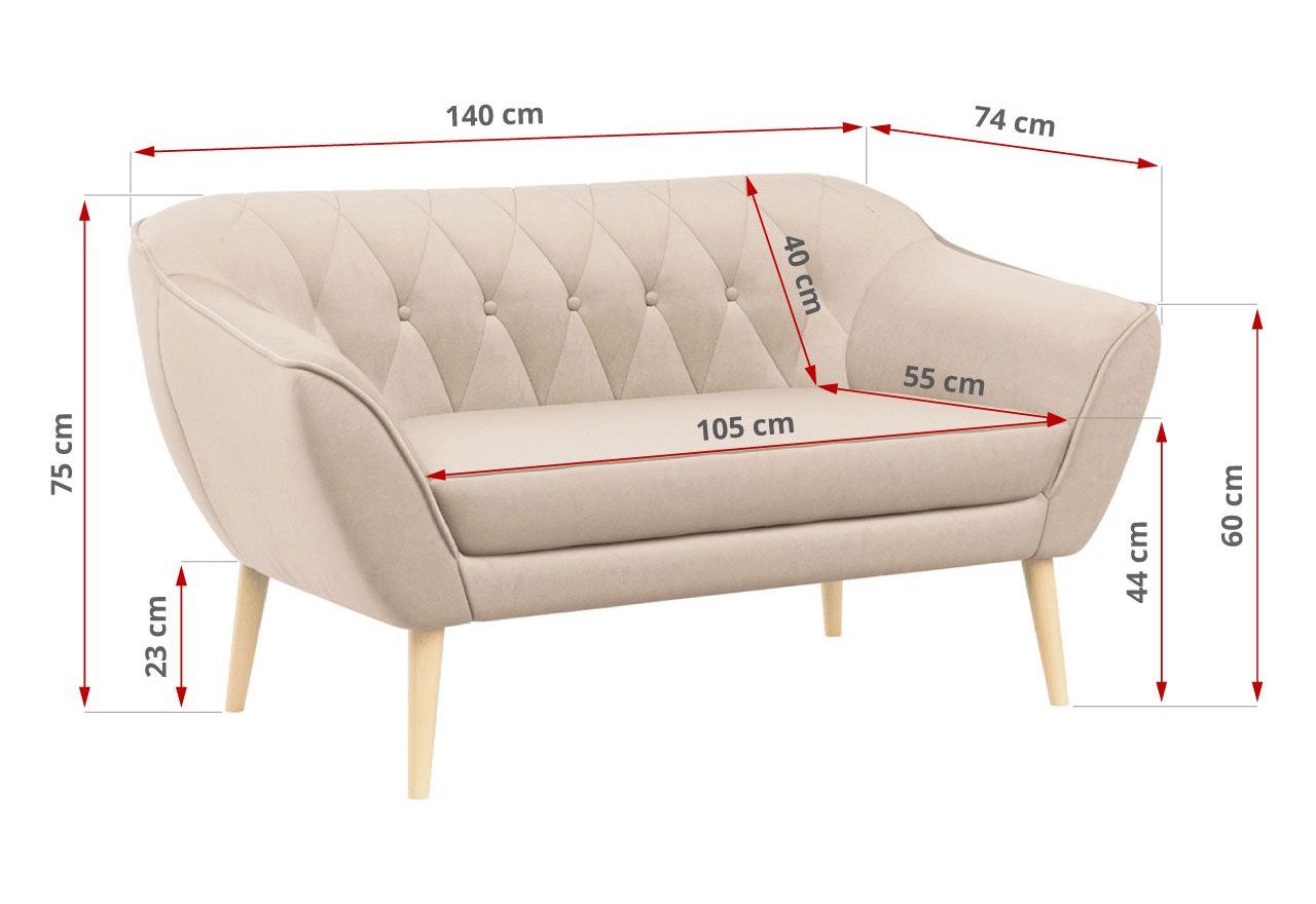 Skandynawski zestaw wypoczynkowy z beżową welurową tapicerką PIRS 2+1+1 z sofą i dwoma fotelami