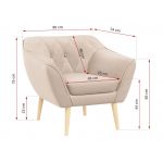 Skandynawski zestaw wypoczynkowy z beżową welurową tapicerką PIRS 2+1+1 z sofą i dwoma fotelami