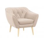 Skandynawski zestaw wypoczynkowy z beżową welurową tapicerką PIRS 2+1+1 z sofą i dwoma fotelami