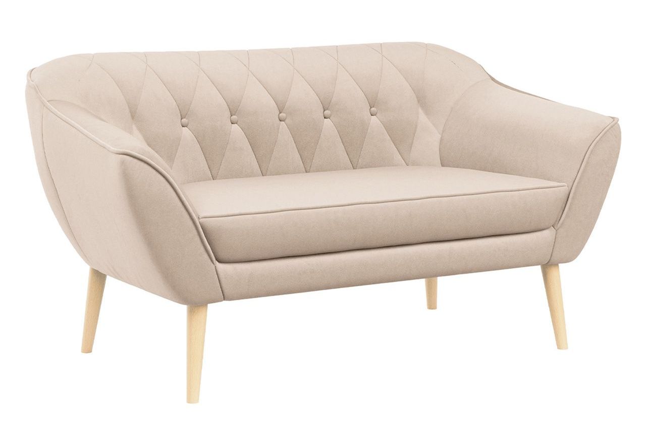 Skandynawski zestaw wypoczynkowy z beżową welurową tapicerką PIRS 2+1+1 z sofą i dwoma fotelami