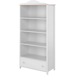 Szeroki, nowoczesny regał z szufladą 80 cm NABLO do pokoju dziewczęcego, biel alpejska/róż