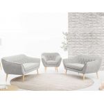 Komfortowy zestaw wypoczynkowy złożony z dwóch sof i fotela PIRS 3+2+1 z welurową jasnobeżową tapicerką