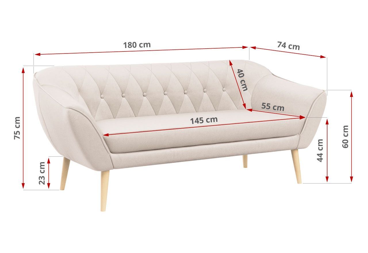Komfortowy zestaw wypoczynkowy złożony z dwóch sof i fotela PIRS 3+2+1 z welurową jasnobeżową tapicerką
